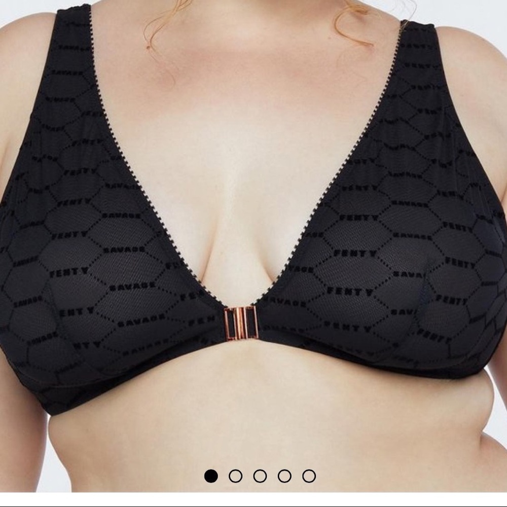 Savage X Fenty Flocked Logo Bralette. Front clasp.